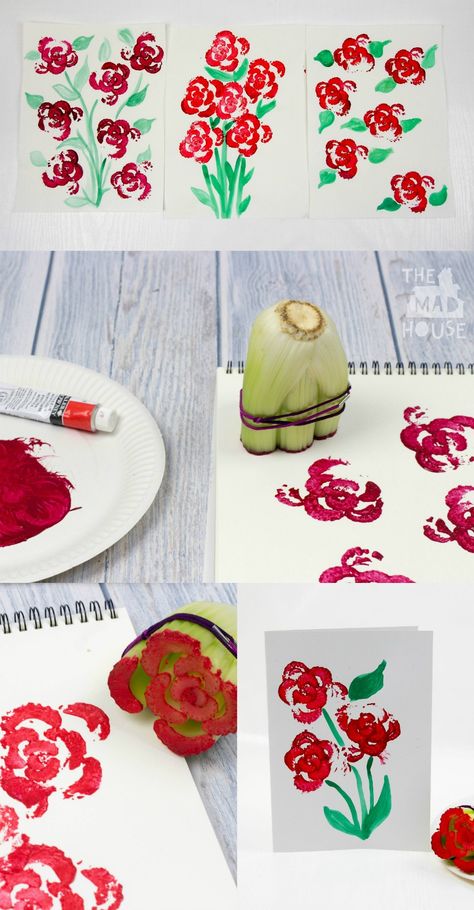 Vegetable Printing, Printing Flowers, Oppgaver For Barn, Vegetable Prints, Art Activity, Toddler Art, Mothers Day Crafts, Preschool Art, Spring Crafts