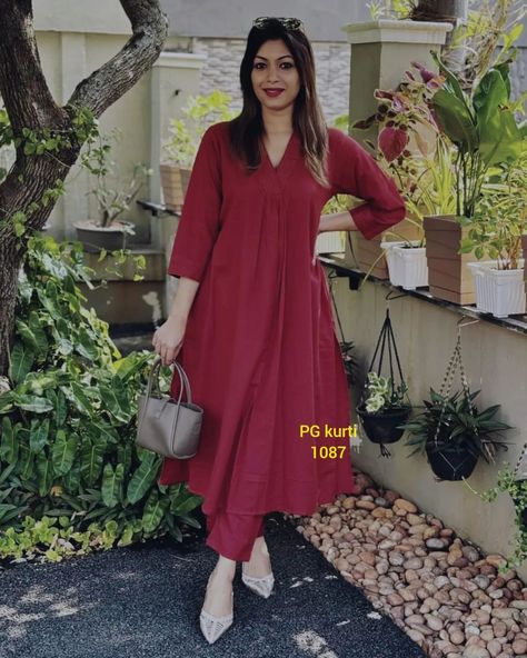 ₹1245  PG exclusive launch...  *Office wear..* Beautiful Cotton flex kurti pant tranding V neck with thread work..a line kurti with one pocket in kurti..and pant with One pocket...  Kurti length 47 Pant 39  Size 38,40,42,44,46  Big size 48,50,52,54 150 extra  Price 1245 free ship  *₹75 less for active reseller only*  Dispatch starts from 2 May as due to Eid.  *Accept with PG card only...*  #plussize #pgkurtis   _____________________________  *Note:*  ⏩ COD (Cash On Delivery) not available  ⏩... A Line Kurti Designs, Plus Size Western Wear, College Formal, Plain Kurti, Lehenga Top, Kurti Fashion, Kurtis Design, Silk Anarkali Suits, Pretty Dresses Casual