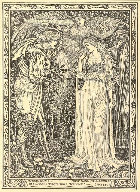 Ferdinand:- Most sure, the Goddess on whom these airs attend! - Act I Sc II ART & ARTISTS: Walter Crane – part 11 Pre Raphaelite Art, Alfred Tennyson, Walter Crane, King Author, Royal Art, Edmund Dulac, Beautiful Book Covers, Fairytale Illustration, Unique Drawings