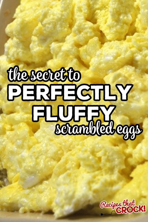 Our secret to perfectly fluffy scrambled eggs every time! You won't believe how easy it is and they are hands down the best scrambled eggs. Friends don't let friends eat rubbery scrambled eggs. via @crisgoode Best Eggs Scrambled, Fluffy Baked Eggs, Fluffy Scrambled Eggs The Secret, Scrambled Eggs In The Oven, Oven Scrambled Eggs, The Best Scrambled Eggs, Easy Scrambled Eggs, Perfect Scrambled Eggs, Oven Baked Eggs