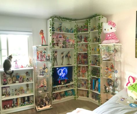 Attic Decor, Nerd Room, Collection Aesthetic, Figurine Display, Otaku Room, Sleeping Room, Cute Bedroom Ideas, Collection Display, Anime Room