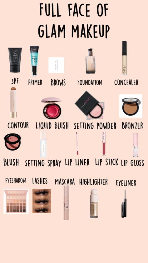 Light Makeup Essentials, Basic Makeup Essentials List, Light Skin Makeup, Preppy Makeup, Bag Items, Gloss Eyeshadow, Makeup Order, Makeup List, Cute Girls Hairstyles