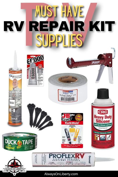 If you own an RV or camper, an RV repair kit is a definite must have to keep easily accessible. Because as we all know that something is going to break on the road or far from home.  But, having the right RV repair supplies for an emergency fix on the road could be the difference between ending your trip early or continuing on with your adventure. #RV #RVmaintenance #RVrepair Rv Surge Protector, Motorhome Living, Rv Mods, Roof Sealant, Rv Organization, Rv Repair, Rv Maintenance, Rv Water, Rv Living Full Time