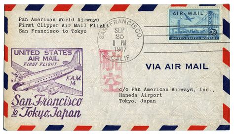 VINTAGE 1947 AIRMAIL ENVELOPE Airmail Envelopes Printable, Postcard Design Inspiration, Airmail Envelopes, Cd Cover Design, Vintage Stationery, Cool Typography, Pan American, Post Stamp, Boyfriend Anniversary Gifts