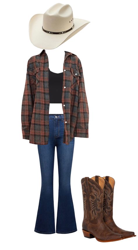 Cowgirl Outfits Flannel, Flannel Country Outfits, Flannel Cowgirl Outfits, Western Wear Outfits Summer, Indie Cowgirl Aesthetic, Spring Cowgirl Outfits, Subtle Western Outfit, Western Outfit Winter, Cute Farm Outfits