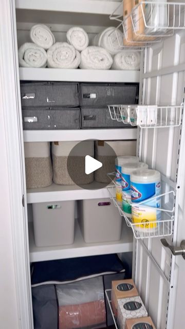 Elnaz Hamai on Instagram: "Amazon Linen Closet Organization!  🔗LIKE THIS POST & COMMENT “LINEN” to receive the link. You can also find the link in my bio under “Linen Closet”.  If your linen closet is small like mine try not to overstuff it for a clutter free space. These over the door organizers are budget friendly and are great storage solution 🥰.   #amazonhome #amazonfinds #linencloset #organizedhome #organizedcloset #founditonamazon #hometips #organizationtips" Farmhouse Linen Closet Organization, Linen Closet Door Organization, Small Living Room Closet Ideas, Master Linen Closet, Linen Closet Storage Ideas Small Spaces, Linen Storage In Master Closet, Bath Towel Storage Ideas Linen Closets, Organizing Linen Closet Ideas, Linen Closet Makeover Ideas