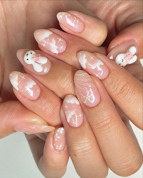 🐰🎀MIFFY FREESTYLE 🎀🐰 Client had no idea what she wanted her nails to look like but the brief was miffy and neutral and here’s what we came up with! 🐰🎀💖💅🏽 I know when it comes to deciding on a design, it can be quite daunting but as a nail tech and part of my service, I’m very happy to help! You don’t always need to know exactly what you want but if there are elements you know you would like to include into your set that’s a great start already and we can work with that 👏🏽🥰 🎀structure efile... Miffy Christmas Nails, Miffy Nails Short, Miffy Acrylic Nails, Blue Miffy Nails, Miffy Nail Art, Miffy Gel Nails, 3d Gel Bow Nails, Miffy Nails, Nail Art Fun