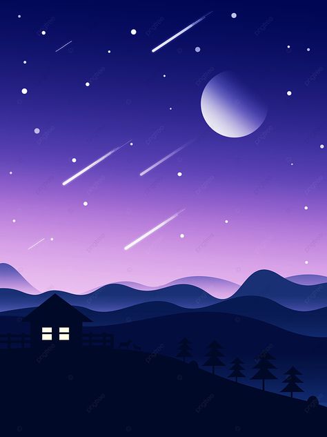 Original Flat Illustration Night Sky Landscape Background Midnight Sky Illustration, Sky Landscape Background, Sky Background Wallpaper, Background Night Sky, Night Sky Illustration, Night Sky Landscape, Illustration Night, Flat Landscape, Silhouette Background