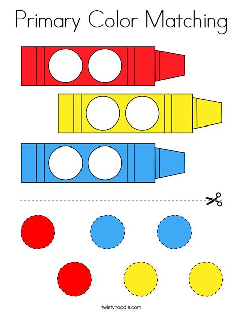 Primary Color Matching Coloring Page - Twisty Noodle Babies Activities, Color Activities For Toddlers, Preschool Color Activities, Color Worksheets For Preschool, Educational Toddler Activities, Colors For Toddlers, Color Lessons, Twisty Noodle, Nursery Activities