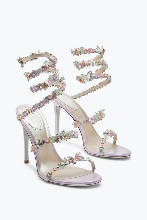 Jeweled BOUQUET | Rene Caovilla® Bouquet Stand, Princess Heels, Shoes Flowers, Daytime Outfits, Jeweled Bouquet, Butterfly Sandals, Elegant Pumps, Satin Sandals, Snake Head