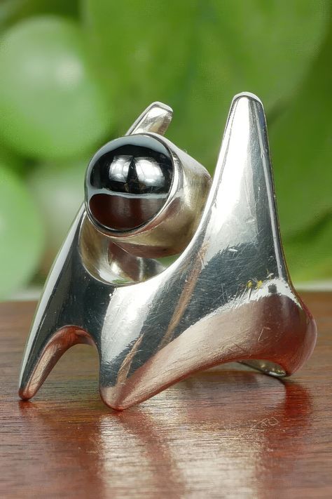 Chunky Jewelry Rings, Silver Goth Jewelry, Reticulated Silver Jewelry, Modernist Jewelry Mid Century, Strange Rings, Brutalist Jewelry Rings, George Jensen Jewelry, Brutalist Ring, Georg Jensen Ring