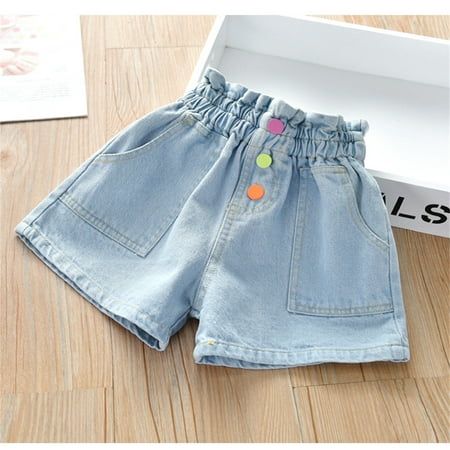 Size: 90 Recommended Age: 2-3 Years Waist: 38cm/14.96'' Shorts Length: 26cm/10.23" Size: 100 Recommended Age: 3-4 Years Waist: 39cm/15.35" Shorts Length: 27cm/10.63" Size: 110 Recommended Age: 4-5 Years Waist: 40cm/15.75'' Shorts Length: 28cm/11.02'' Size: 120 Recommended Age: 5-6 Years Waist: 41cm/16.14'' Shorts Length: 29cm/11.42" Size: 130 Recommended Age: 6-7 Years Waist: 42cm/16.54'' Shorts Length: 29.5cm/11.61" Toddler Baby Girls Summer Casual Fashion Color Button Denim Shorts Features: th Patchwork, Decorate Clothes, Toddler Girls Clothes, Clothing Upcycle, Button Fashion, Summer Shorts Denim, Estilo Denim, Mode Jeans, Fashion Bottoms