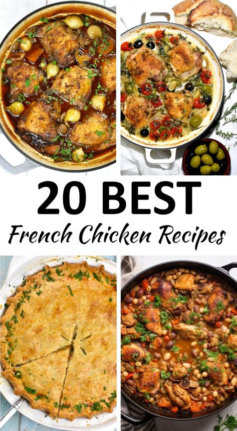 The 20 BEST French Chicken Recipes - GypsyPlate French Country Chicken Recipe, French Style Chicken And Potatoes, French Country Recipes, European Chicken Recipes, French Peasant Food, French Crockpot Recipes, French Cooking For Beginners, French Food Ideas, French Food Recipes Authentic