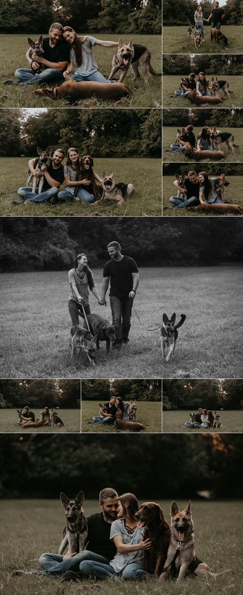 Group Dog Photos, Photoshop With Dogs, Photos With Dogs Couple, Couple Photoshoot With 3 Dogs, Engagement Photos With 3 Dogs, Couple Mini Photo Session, Family Pictures With 3 Dogs, Fall Couple Shoot With Dog, Dogs And Couple Photoshoot