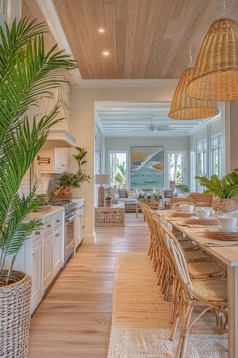 Fall in Love with these Coastal Kitchen Design Ideas | VIVA Modern Beach House Decor Kitchen, Coastal Galley Kitchen, Coastal Kitchen Design Ideas, Small Beach Kitchen, Coastal Kitchen Ideas Seaside, Beach House Ceiling, Beach Kitchen Design, Florida House Decor, Florida Home Interior