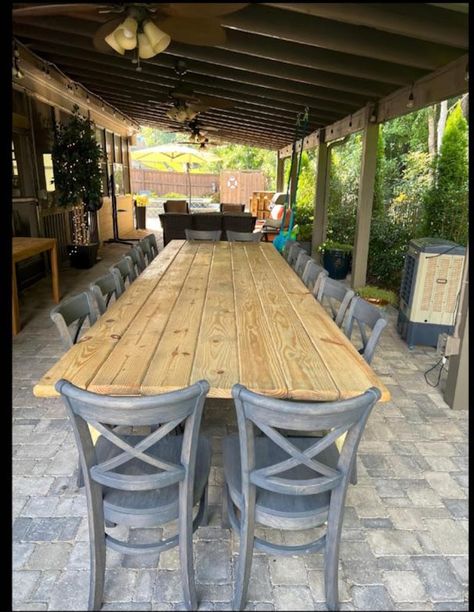 Rustic FARM TABLE 10 Ft 12 14 Foot Set W/you Pick Chairs Farmhouse Country Cabin Distressed Large Kitchen Dining Table Custom Sizes Colors - Etsy Outdoor Long Table Dinner, Long Outdoor Dining Table, Farmhouse Outdoor Table, Cheap Backyard Makeover, Cheap Backyard Makeover Ideas, Small Country House, Farmhouse Style Kitchen Table, Backyard Makeover Ideas, Farmhouse Outdoor Kitchen