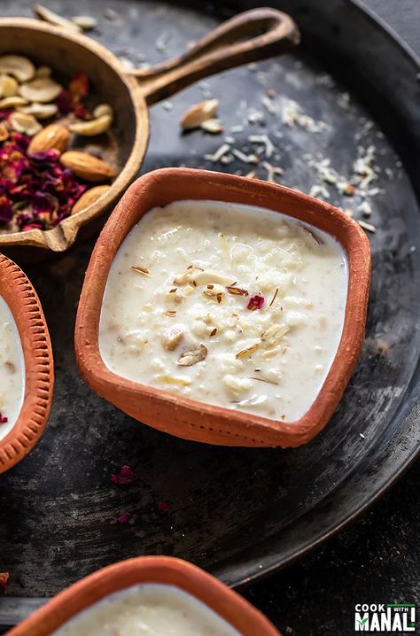 Rice Kheer (Indian Rice Pudding) - Cook With Manali Indian Rice Pudding, Rice Kheer, Rice Desserts, Kheer Recipe, Indian Rice, Gluten Free Desserts Recipes, Indian Dessert Recipes, Indian Desserts, Rice Pudding