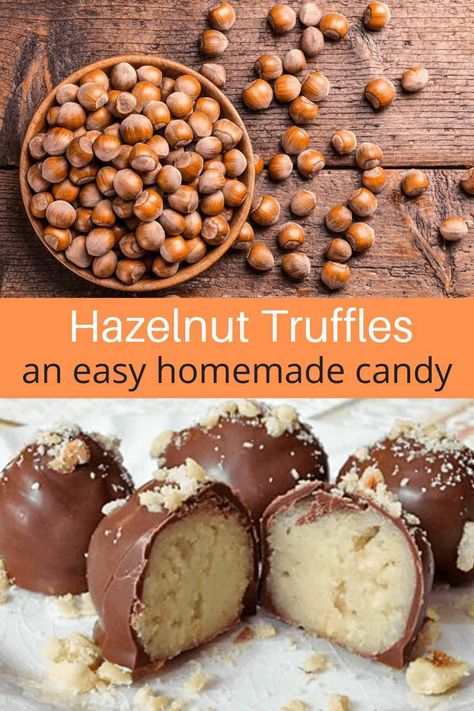 Hazelnut Truffles are an easy homemade candy recipe Easy Homemade Candy, Christmas Stollen, Marzipan Recipe, Healthy Peanut Butter Cups, Peanut Butter Cups Recipe, Molasses Cookies Recipe, Homemade Truffles, Homemade Candy, Candy Recipe