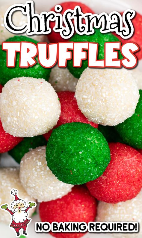 These adorable Easy Christmas Truffles (just 3-ingredients) are the ultimate sweet and festive treat! With only about 5 minutes of prep time, you can whip up a batch of this delicious bite-sized dessert without ever having to turn on the oven! Sandies Recipe, Truffle Recipe Christmas, Holiday Truffles, No Bake Truffles, Christmas Cookies Recipes, Easy Truffles, Christmas Truffles, Homemade Truffles, Easy Christmas Cookie Recipes