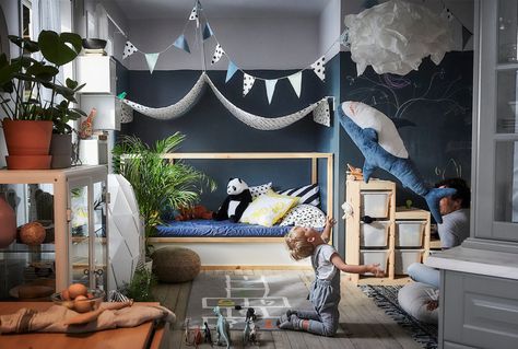 IKEA has launched the new KURA bed, and it's reversible. We think it's perfect for a kid's bedroom. #bedroom #kidsbedroom #realhomes Play Corner, Kura Bed, Ikea Kura, High Beds, Apartment Decoration, Decor Ikea, Ikea Bed, Low Bed, Bed Tent