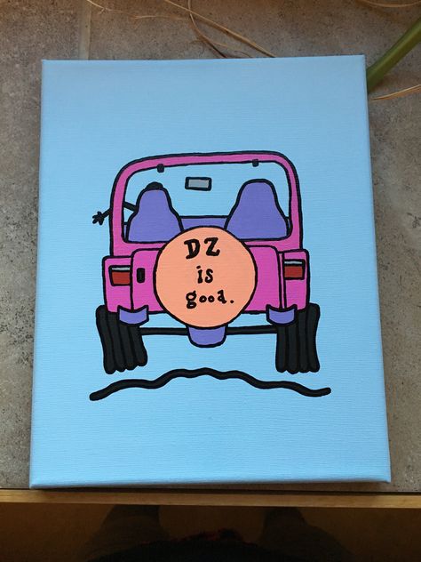 DZ is good life is good jeep painted painting canvas delta zeta sorority little craft Jeep Painting Canvas, Big Little Canvas Ideas, Life Is Good Jeep, Jeep Painting, Delta Zeta Canvas, Delta Zeta Crafts, Big Little Canvas, Sorority Art, Big Little Basket