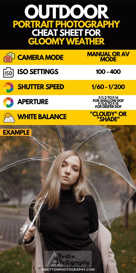 Portrait Cheat Sheet, Canon Portrait Settings, Dslr Settings For Outdoor Portraits, Photoshoot Ideas Beginner, Nikon D850 Cheat Sheet, Camera Settings For Sunset Portraits, Nikon Camera Settings, Burn Bay Leaves, Cloudy Photography