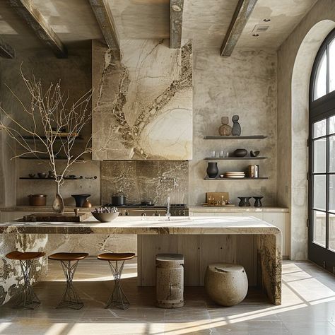 California Rustic Interiors, Southern Interior Design, Wabi Sabi Kitchen, Italy Kitchen, Wabi Sabi Interior, Marble Interior, Barn Kitchen, Rustic Bathrooms, Bathroom Decor Ideas