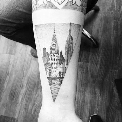 Mens Forearm Tattoo New York Skyline Design City Scape Tattoo, City Tattoo Ideas For Men, Ny Tattoo Ideas New York, Ny Skyline Tattoo, New York Skyline Tattoo, Manhattan Tattoo, New York Tattoo Ideas, Nyc Tattoo Ideas, Budapest Tattoo