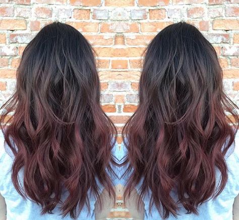 Dark Red Tips On Brown Hair, Dark Red Ends On Brown Hair, Cherry Red Ombre Hair, Mohagany Brown Hair, Cherry Ombre Hair, Dark Brown To Red Ombre, Black To Red Ombre Hair, Dark Red Ombre Hair, Cherry Brown Hair