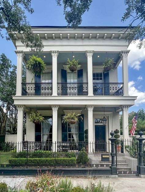 Owners embrace color and eclectic style inside restored 1850s Greek Revival home Greek Style Home, New Orleans Style Homes, Greek Revival Architecture, Greek Revival Home, Garden District, Exposed Brick Walls, Greek Revival, Greek Style, Wide Plank