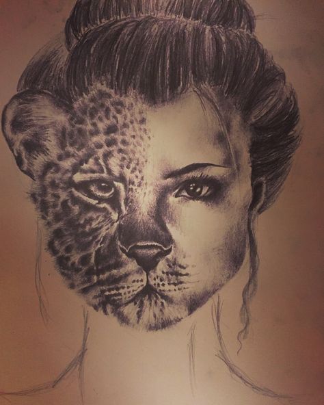 Tiger/human hybrid Hybrid Art Human, Animal And Human Art, Human Hybrid Drawing, Human Animal Hybrid Drawing, Human Animal Hybrid, Animal Human Hybrid, Tiger Human, Gcse Identity, Hybrid Drawing