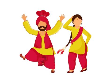 Punjabi Drawing Easy, Bhangra Illustration, Bhangra Dance Drawing, Bhangra Drawing, Punjabi Couple Drawing, Punjab Drawing, Punjabi Drawing, Punjabi Culture Art, Punjabi Cartoon