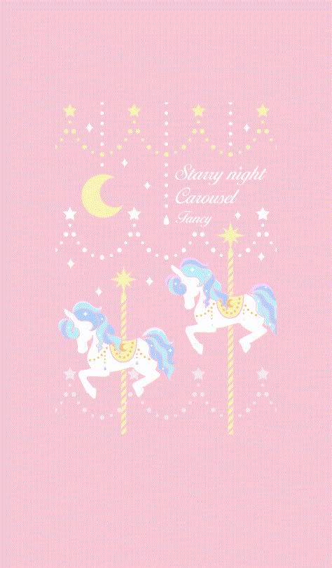 This is the simple theme of cool and cute of Starry night and Merry-go-round pink color. Merry Go Round Illustration, Xiomi Wallpaper, Line Theme, Phone Wallpaper Pastel, Carousel Party, Unicorn Pictures, Kitty Images, Unicorn Wallpaper, Simple Iphone Wallpaper