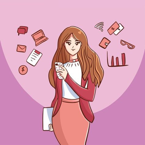 Vector business woman profession with of... | Premium Vector #Freepik #vector Office Tools, Business Girl, About Business, Fashion Tutorial, Actor Photo, Vector Photo, Professions, Girl Cartoon, Premium Vector