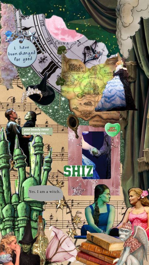 wicked the musical #wallpaper #musical #musicaltheatre #wicked #elphabathropp #elphaba #glindaupland #glinda #wickedthemusical #aesthetic Broadway Wicked, Musical Wallpaper, Iphone Wallpaper Violet, Wicked The Musical, Elphaba And Glinda, Movie Collage, Wicked Musical, Disney Collage, Defying Gravity