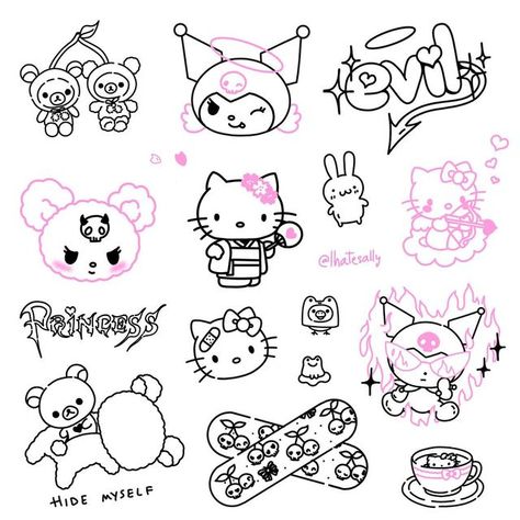 🦋 ༺ 𝖎𝖍𝖆𝖙𝖊𝖘𝖆𝖑𝖑𝖞 ༻ 🦋 on Instagram: "💓💓💓💓💓💓💓" Tatuaje Hello Kitty, Hello Kitty Tattoos, Kawaii Tattoo, Doodle Tattoo, Cute Little Tattoos, Cute Tiny Tattoos, Cute Small Tattoos, Tattoo Stencil Outline, Kitty Drawing