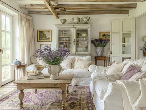 Romantic Country Decor, French Country House Provence, French Farmhouse Living Room, French Country Color Palette, French Country Colors, Cottage Style Decorating, Shabby Chic Rooms, Romantic Interior, House Bedroom Ideas