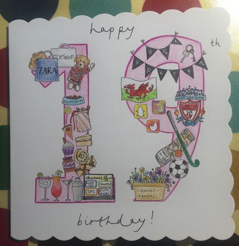 19th Birthday celebration card for my friend 19th Birthday Card Ideas, Birthday 19th Ideas, 20th Birthday Card Ideas, 19th Birthday Cards, 19th Birthday Card, Happy 19th Birthday, Birthday Card Drawing, Celebration Card, Birthday Gift Cards