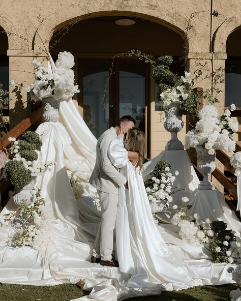 25.05.2024 / we are finally MARRIED. officially mr & mrs bryan… | Instagram Flower Altar, Swan Lake Wedding, Wedding Stage Backdrop, Altar Arrangement, Michael Hill, Round Wedding Band, Altar Flowers, Indoor Wedding Ceremonies, Romantic Backdrop