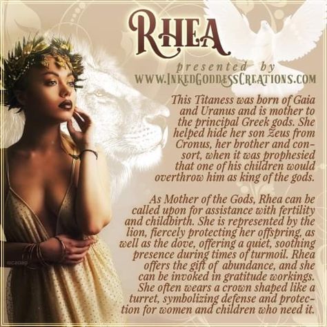 Rhea Goddess Mythology, Wicca Deities, Minoan Goddess, Rhea Goddess, Magna Mater, Goddess Affirmations, Pagan Deities, Character Growth, Goddess Greek