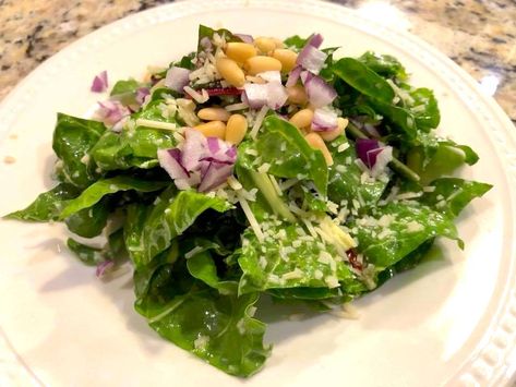 Swiss Chard Salad Raw, Swiss Chard Salad, Lemon Garlic Dressing, Chard Salad, Rainbow Chard Recipes, Garlic Dressing, Swiss Chard Recipes, Chard Recipes, Salad With Lemon