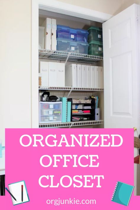 Organisation, Office Supplies Closet, Office Closet Ideas, Cubicle Storage, Closet Office Organization, Organized Office, Organization At Work, Photo Box Storage, Home Office Closet