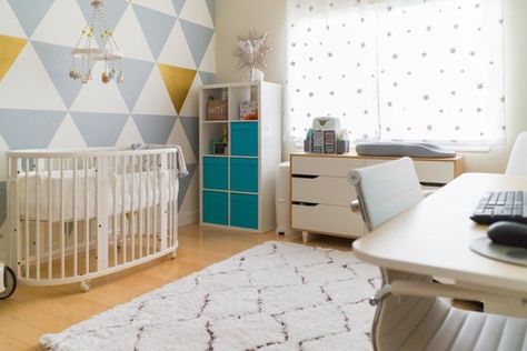 Santiago's Modern Nursery That Doubles as a Home Office Nursery Study Combo, Nursery And Home Office Combo, Half Nursery Half Office, Nursery Office Combo Layout, Nursery And Office Combo, Baby Room And Office Combo, Office And Nursery Combo, Office Nursery Combo, Nursery Office Combo