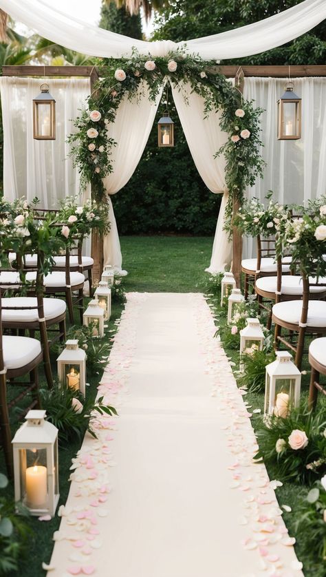 Wedding Aisle Decor Ideas for Your Wedding Ceremony December Wedding Aisle Decor, Tree Decor Wedding Ceremony, Wedding Aisle Decorations Chapel, Wedding Ceremony Outdoor Decorations, Outside Ceremony Decorations, Eucalyptus Aisle Runner, Isle Decorations Wedding Outdoor Rustic, Bride Aisle Entrance, Flower Down The Aisle