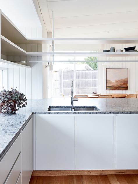 Terrazzo Kitchen, California Bungalow, Melbourne House, Mornington Peninsula, Beach Shack, Australian Architecture, Victorian Terrace, Architecture Awards, Australian Homes