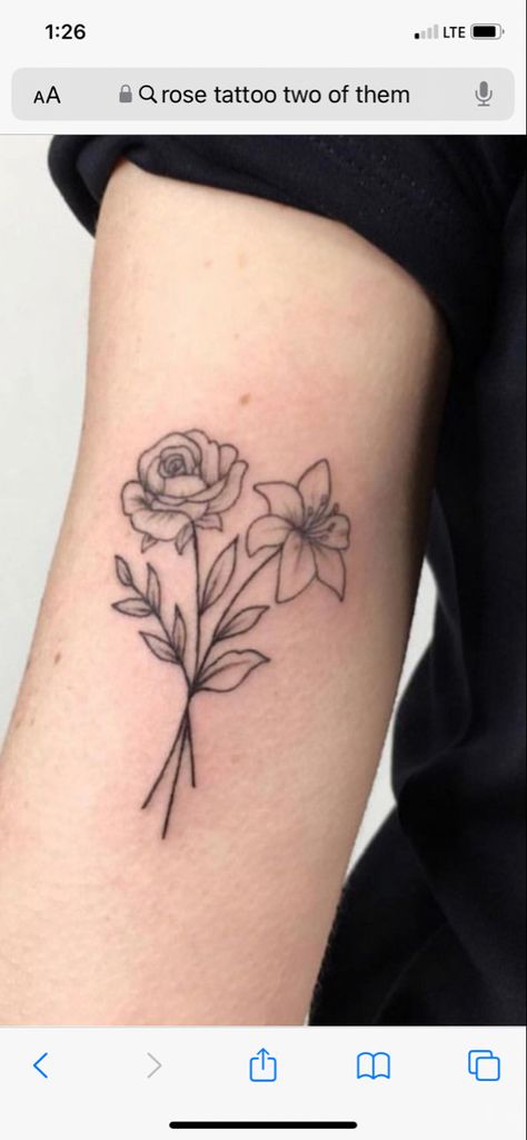 Lily And Rose Flower Tattoos, Lily Rose Tattoo Design, Tulip Rose And Lily Tattoo, Rose And Lilly Flower Tattoo Designs, Lilly And Daffodil Tattoo, Tiger Lily And Rose Tattoo, Narciso Flower Tattoo, Rose And Lily Bouquet Tattoo, Gladiolus And Daffodil Tattoo