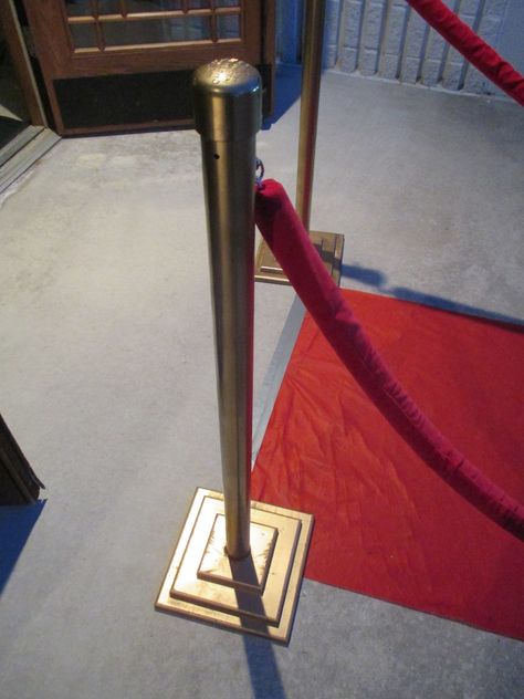 DIY Red Carpet Stanchions | White Elephant Creations How To Make Red Carpet Poles, Red Carpet Poles Diy, Diy Stanchion Poles, Diy Red Carpet Rope, Diy Columns, 1930 Party, Pageant Themes, Diy Red Carpet, Red Carpet Ropes