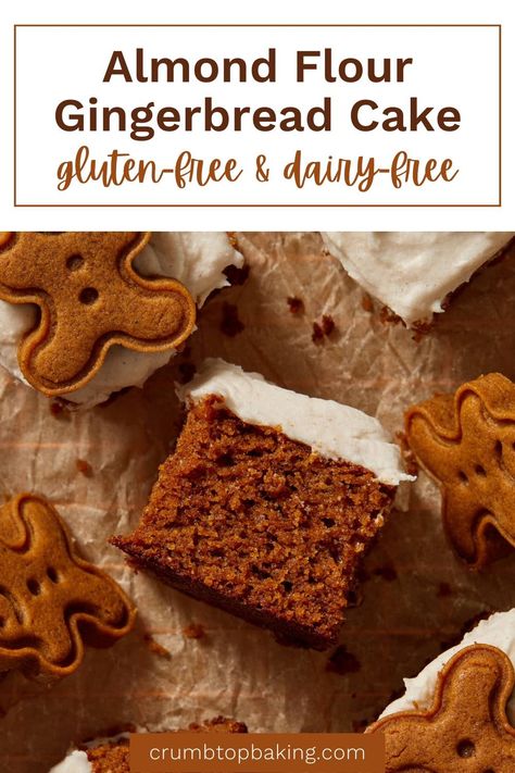 This Almond Flour Gingerbread Cake is filled with warm and cozy spices and rich molasses flavor. It's naturally gluten-free with an incredibly moist and tender crumb. Leave it unfrosted or top it with a dairy-free spiced cream cheese frosting! Almond Flour Gingerbread, Gluten Free Gingerbread Cake, Paleo Gingerbread, Gingerbread Cake Recipe, Gf Sweets, Almond Flour Cakes, Gluten Free Gingerbread, Sugar Free Sweets, Ginger Cake