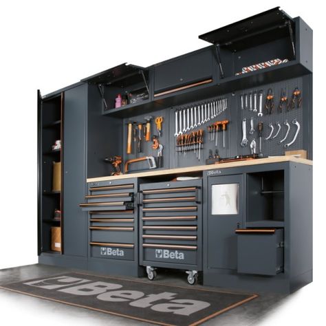 Workshop equipment combination C45PRO C45PRO W – Beta Tools Beta Tools, Garage Workbench Plans, Garage Storage Inspiration, Garage Design Interior, Sheet Metal Tools, Wood Worktop, Car Workshop, Workbench Plans, Garage Work Bench