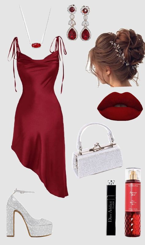 #outfit #inspo #formal #fancy #red Red Dresses Classy Aesthetic, Designer Red Formal Tops, Mafia Outfit Ideas, Outfit Inspo Formal, Red Luxury Aesthetic Outfits, Luxury Red Feminine Dress, Red Outfit Polyvore, Titans Dc, Soft Girl Style